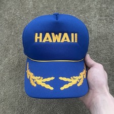 Vintage Blue Hawaii Embroidered Scrambled Eggs Mesh Snapback Trucker Hat/ Cap