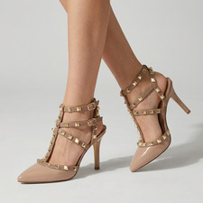 Sole Society Tiia Studded T-Strap Heel Shoes in Adobe size US 9.5 Brand New