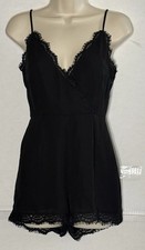 Bebe Black Lace Trim Romper Womens Size 0 V-Neck Sleeveless Lined