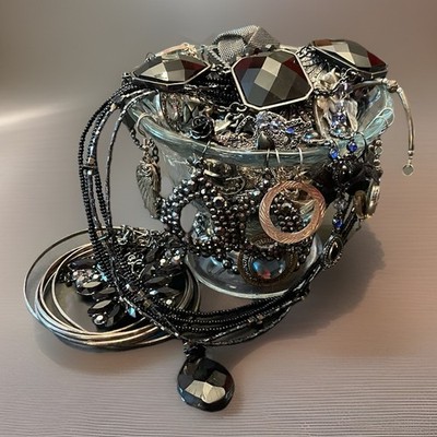 VTG Mystery Jewelry Jar Witchy Gothic Whimsical Curated Collection Silver Black