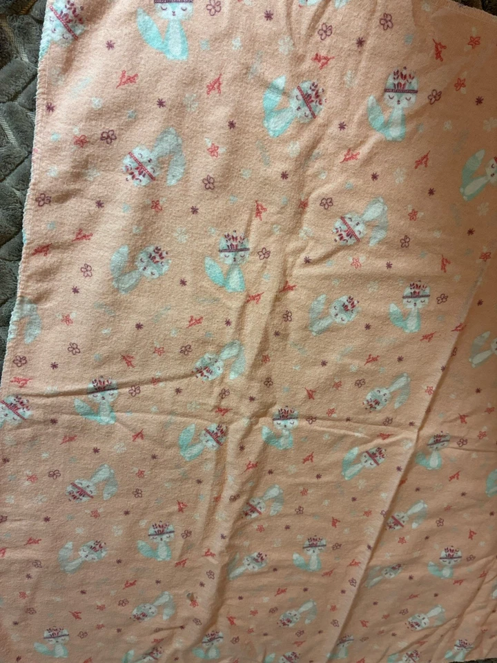 Trend Lab Cat Fox Peach Pink Baby Blanket 100% Cotton Receiving Throw - Image 4 of 4