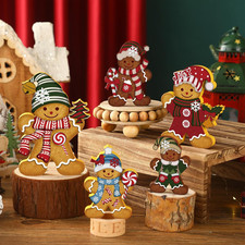 5 Pcs Christmas Gingerbread Man Decor Wood Gingerbread Sign Xmas Table Centerpie