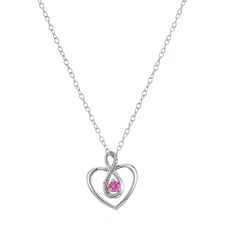 Finecraft Pink Sapphire Heart Pendant with Diamonds in Sterling Silver, 18"