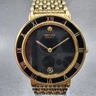Seiko Watch Men 32mm Black Dial Gold Tone Round Date 7n29-6a09 New Battery