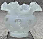 Fenton French White Opalescent Coin Dot Ruffled Edge Bowl