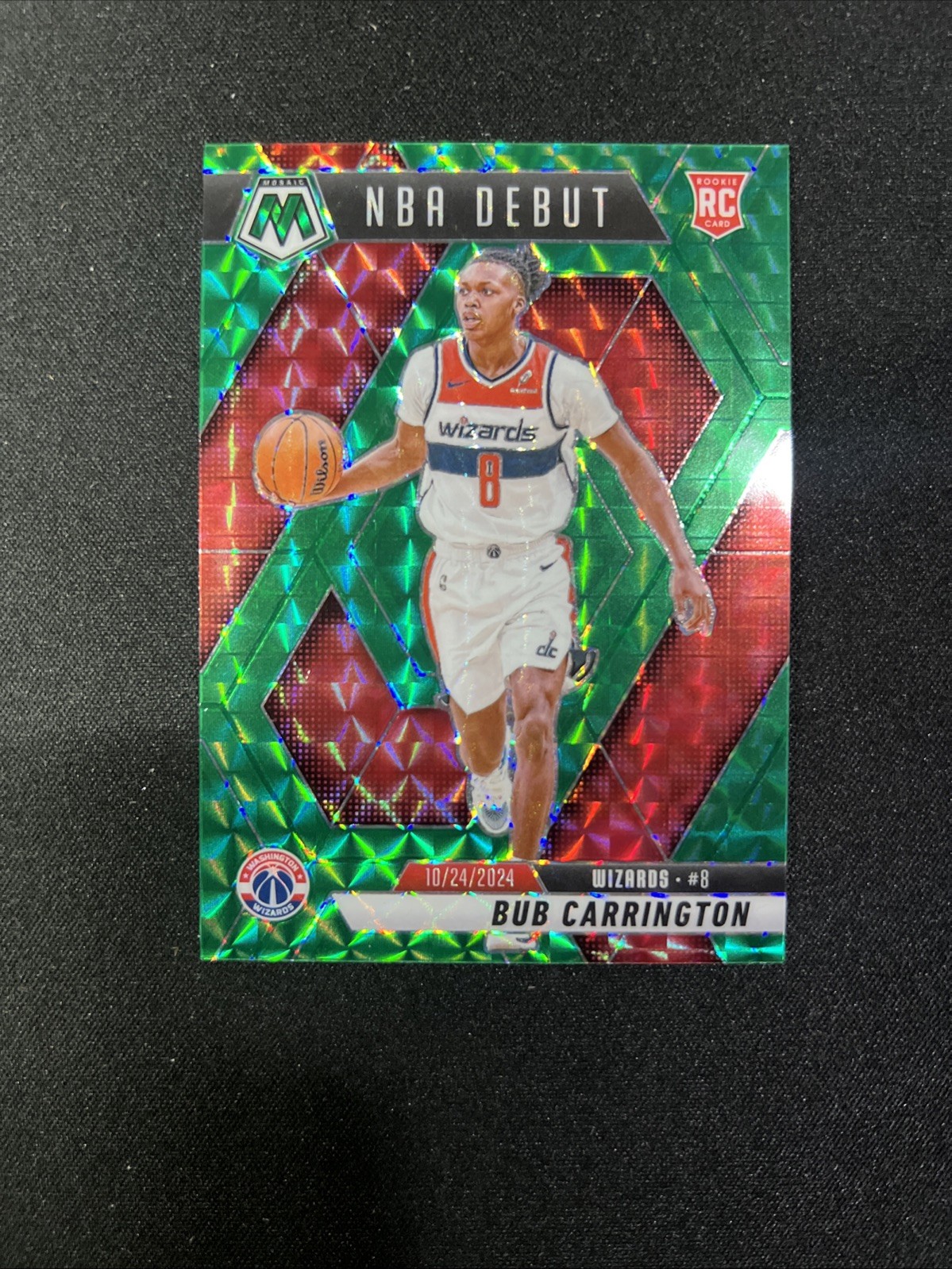 2024-25 Panini Mosaic - NBA Debut Bub Carrington #259 Green Mosaic Prizm (RC)