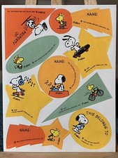 HTF Hallmark Peanuts Snoopy LABELS Stickers Sheet 70s 80s Vintage Woodstock