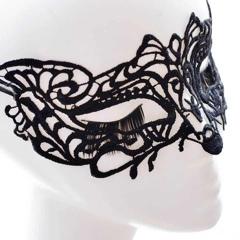 Black Sexy Lace Fox Eye Mask Face Masquerade Venetian Halloween Costume Party - Image 3 of 4