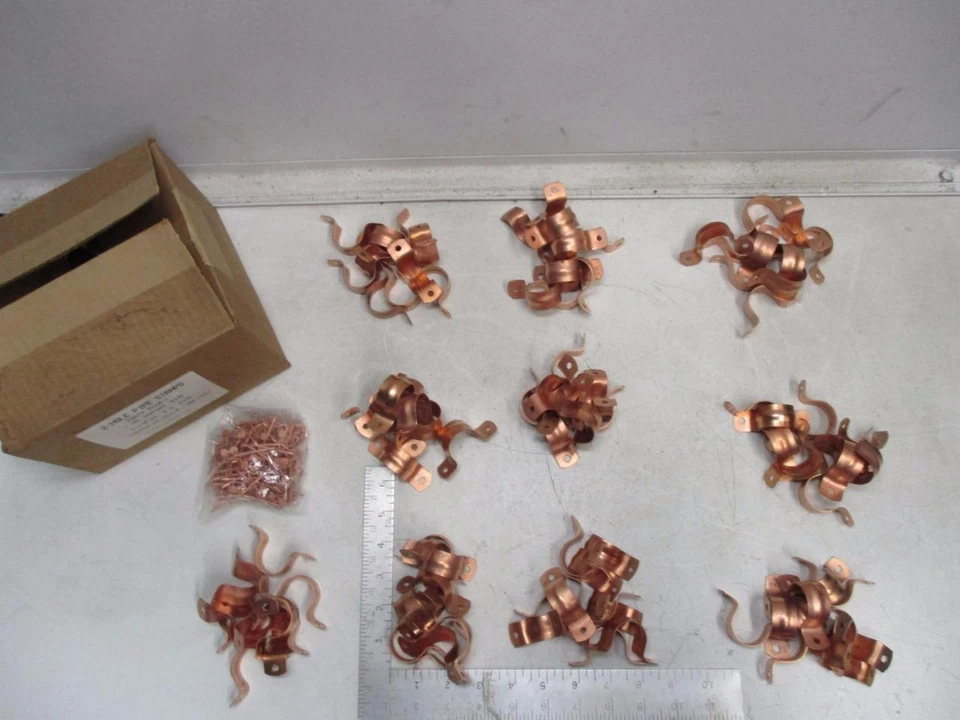 A440-1 Copper 2 Hole Pipe Straps with Nails (Lot of 100) - NEW! - Image 2 of 4
