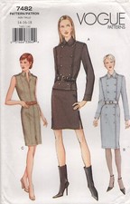 Vogue Sewing Pattern 7482 Dress Top Skirt Coatdress Buttons Size 14 16 18 NEW