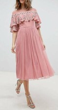 NEW MAYA DELUXE SHEER DETAIL SEQUIN CAPE OVERLAY DETAIL MIDI DRESS SZ US 6 UK 10