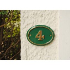 Image of Polished Brass and Green Oval House Number Signs – House Signs Numbers 1-50