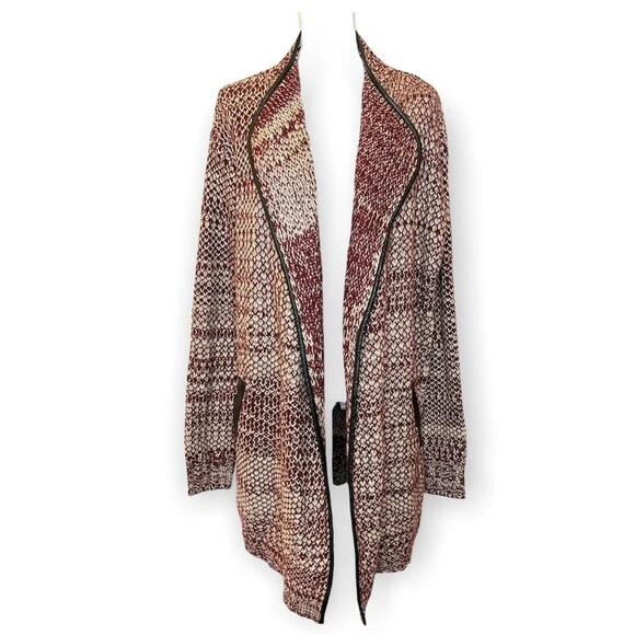 Thml Faux Leather Trim Cardigan Womens Sweater Size Medium eBay