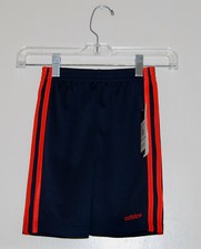 NWT Adidas Little Boys Navy Blue with Orange 3-Stripe Sport Shorts sz 5