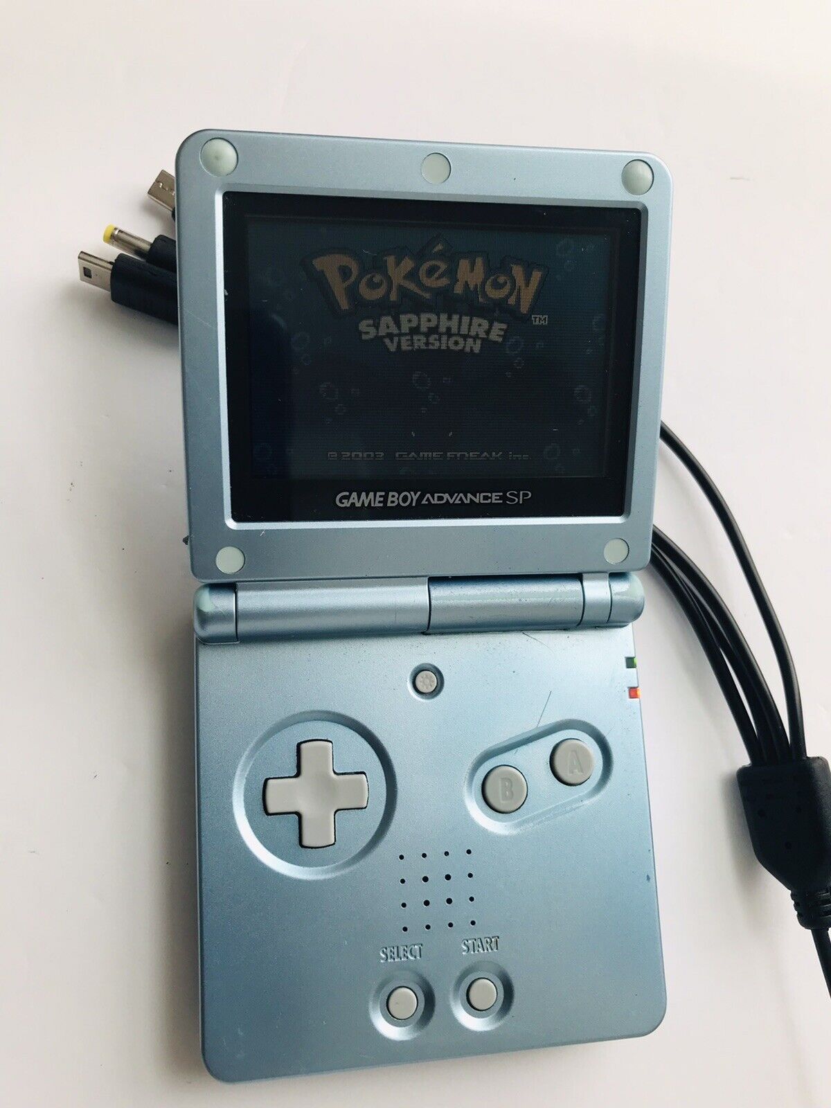 Nintendo GameBoy Advance SP GBA Game Boy SP Pearl Blue Handheld Console  With Charger and Box Works Great, Tested RARE 