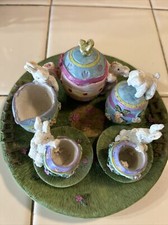 Vintage Miniature Tea Set Easter Garden Bunnies Party -8 Pc Lot 1
