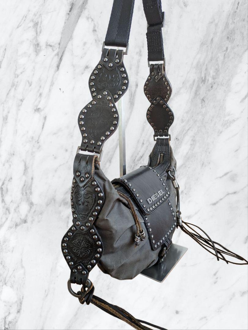 Diesel Shoulder Bag Archive Metal Logo Studs Fringe Half Diesel Shoulder Bag Archive Metal Logo Studs Fringe Half