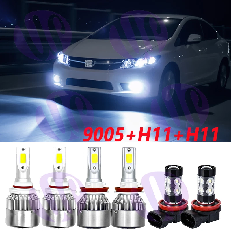 For Honda Accord 2006-2012 LED Headlight High Low Beam Fog Light Bulbs Combo Kit