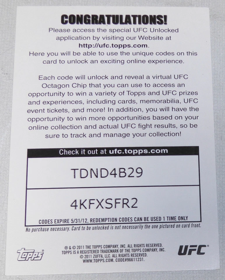 Quinton Rampage Jackson Signed 2011 Topps UFC Moment of Truth Unlocked Card 135 - Image 4 of 4