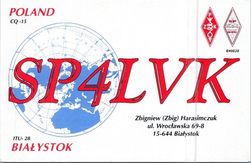Amateurfunk CQ QSL QSO POSTKARTE SP4LVK BIALYSTOK POLEN 2008