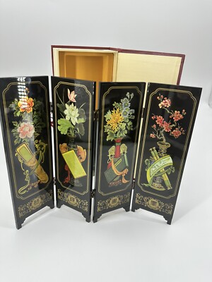 black laquer Painted 4 panel free standing art work Table Top Divider