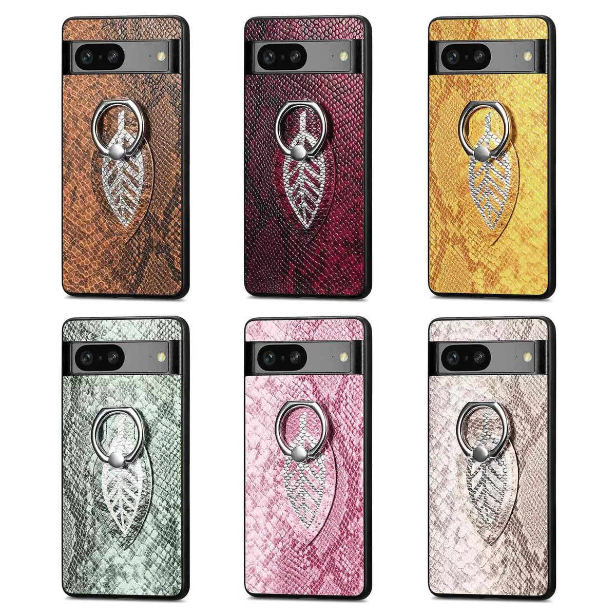 Snake Leather Pattern Finger Ring Back Case Cover For Google Pixel 7 6 Pro  7A 6A