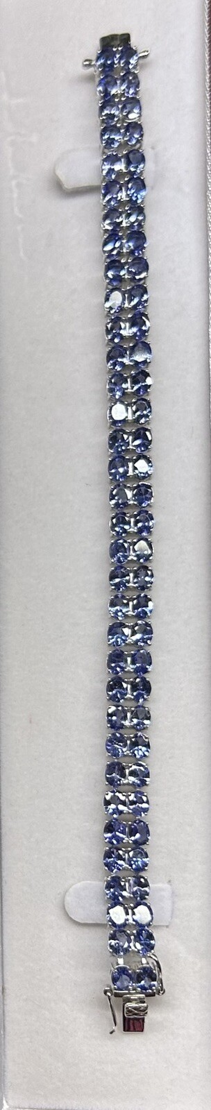 GENUINE TANZANITE 925 STERLING SILVER 2 Row TENNIS BRACELET 7.5