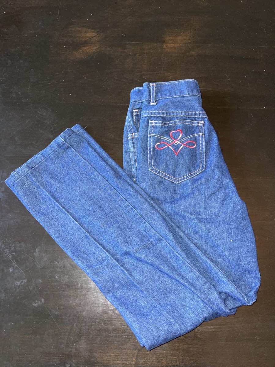 Vintage 1980s Girls Sanroy Denim Jeans 14 23X24 Pink Stitch Vintage 1980s Girls Sanroy Denim Jeans 14 23X24 Pink Stitch