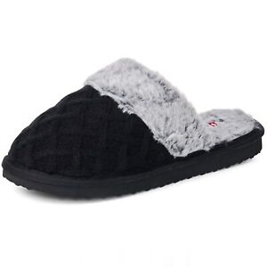 Alpine Swiss Womens Cable Knit Faux Fur Scuff Slippers Memory Foam House Shoes - Click1Get2 Black Friday