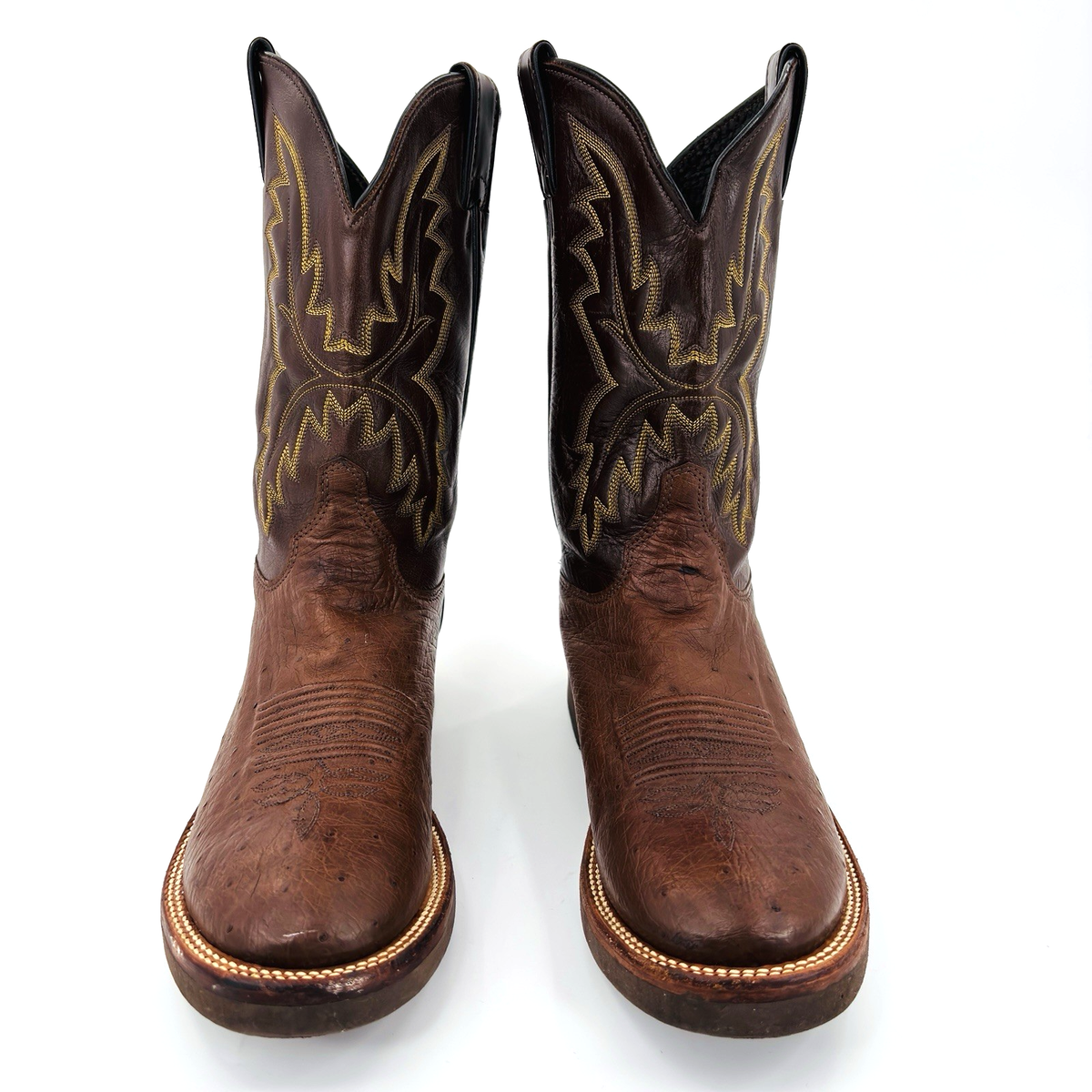 Mens 8.5 D Justin Tekno Crepe Sole Brown Ostrich Leather Cowboy