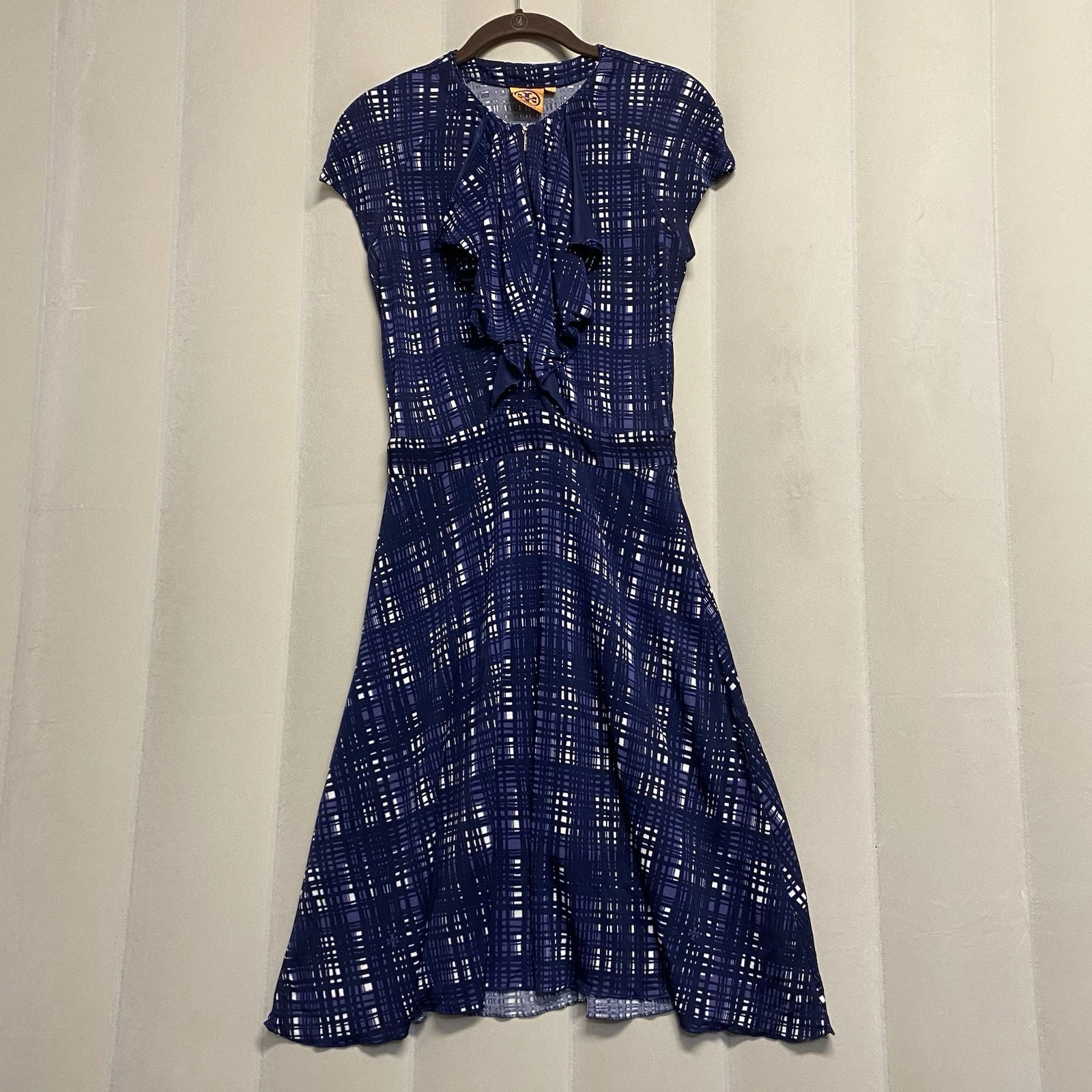 Abito donna Tory Burch Clementine XS a quadri con volant designer lusso femminile