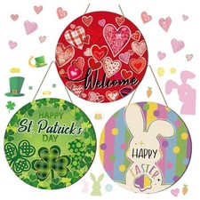 3 Pcs Easter Front Door Sign St. Patrick's Door Hanging Decor Valentine Day