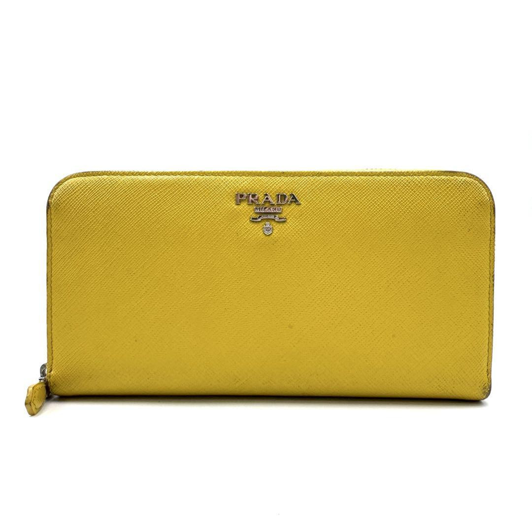 PRADA Long Wallet Round Zipper Saffiano Leather Yellow PRADA Long Wallet Round Zipper Saffiano Leather Yellow