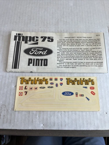 MPC 1975 FORD PINTO ORIGINAL DECAL & INSTRUCTION! NOS! CIRCA 1975! VMCP!