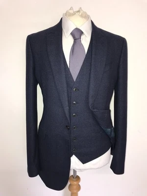 RICHARD JAMES -Slim Fit 3 Piece BLUE TWEED WOOL SUIT - 40 Long -W34 L33 - LOVELY - Image 1 of 4