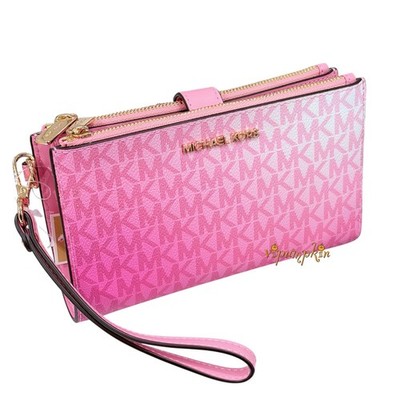 Michael Kors Jet Set Travel Double Zip Wristlet MK Ombre Logo