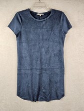 Lavender Brown Women's Short Sleeve Faux Suede Look Dress Blue Size S