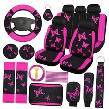BBTO 43 Pcs Butterfly Car Seat Full Set Butterfly Car Accessories Rose, Black