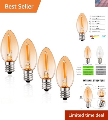 4-Pack Amber LED C7 Bulbs, E12 Candelabra Base, Energy Efficient Night Lights