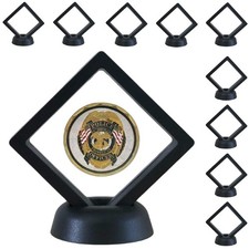 Set of 10 Challenge Coin Display Frame, 3D Floating Case with Stand, Black
