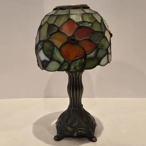 Vintage Stained Glass Tiffany Style Tea Light Votive Candleholder 8.5” Floral