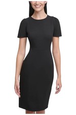 Calvin Klein Women's Short Sleeved Seamed Sheath Dress Black