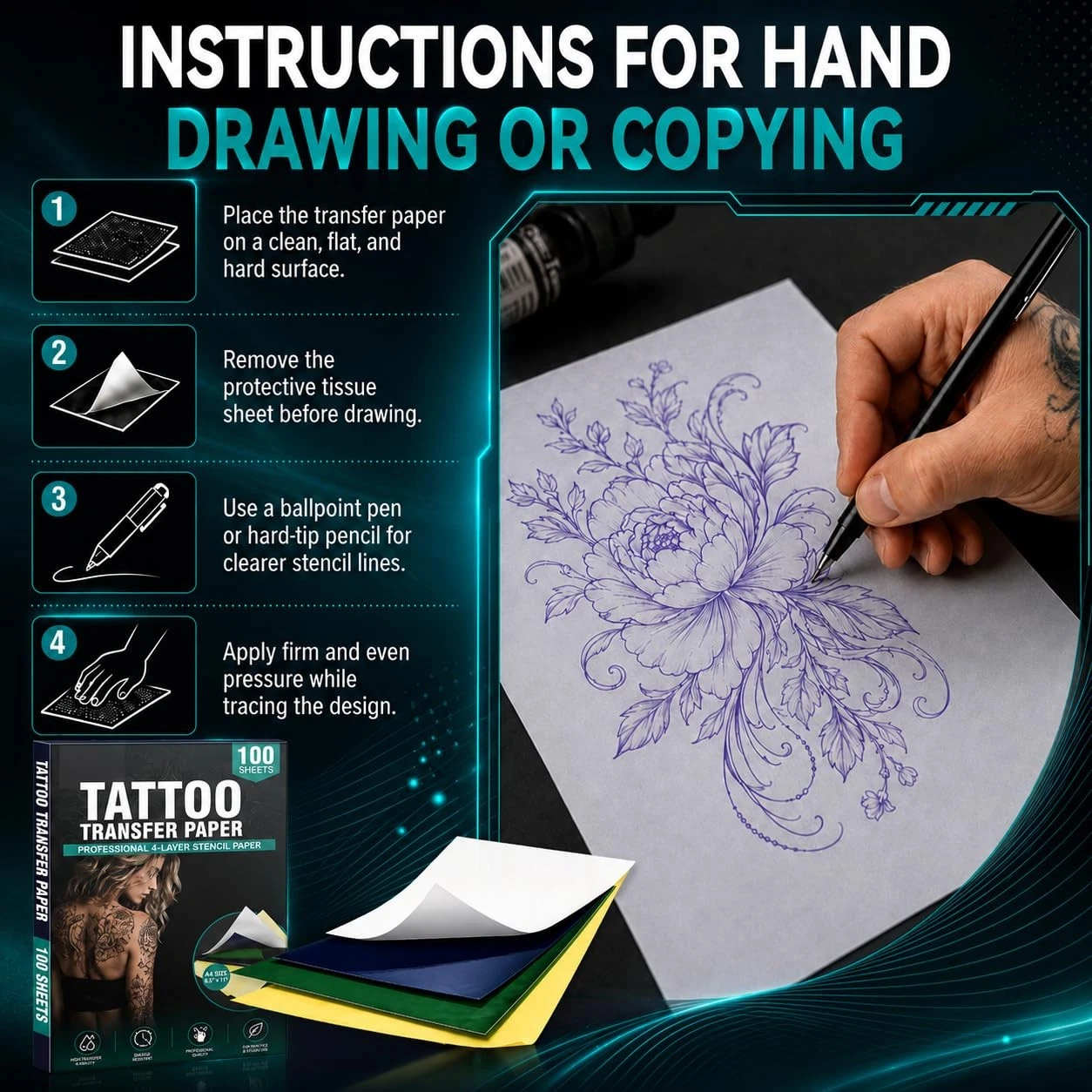 Clennaner Tattoo Transfer Paper, 8.5x11 Thermal Stencil - product detail image 8