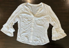 DR2 Women’s White Long Flare Sleeve Button Top Blouse Size L