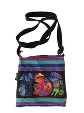 Laurel Burch Dog Print Canvas Zip Top Crossbody Bag Purse 9 x 9"