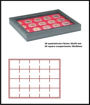 Lindner 2367-2122E Nera M Plus Münzvitrinen Light Red For 20 Plaza Coin Capsules