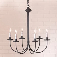 6 Arm Grandview Chandelier in Textured Black Iron & Gray Sleeves By Irvins 