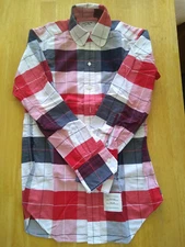 New Thom Browne White Red Big Check Oxford Button Down Club Collar TB0  14-30.5