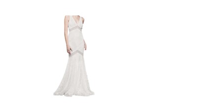Soft white V-neck lace illusion mermaid wedding dress