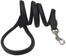 Dogs My Love 4ft Long Round Genuine Rolled Leather Dog Leash Black